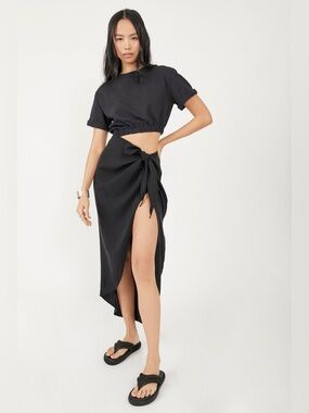 NWT Free People Wmns Sz S Rae Waist Cutout Asymmetric Solid Black Dress